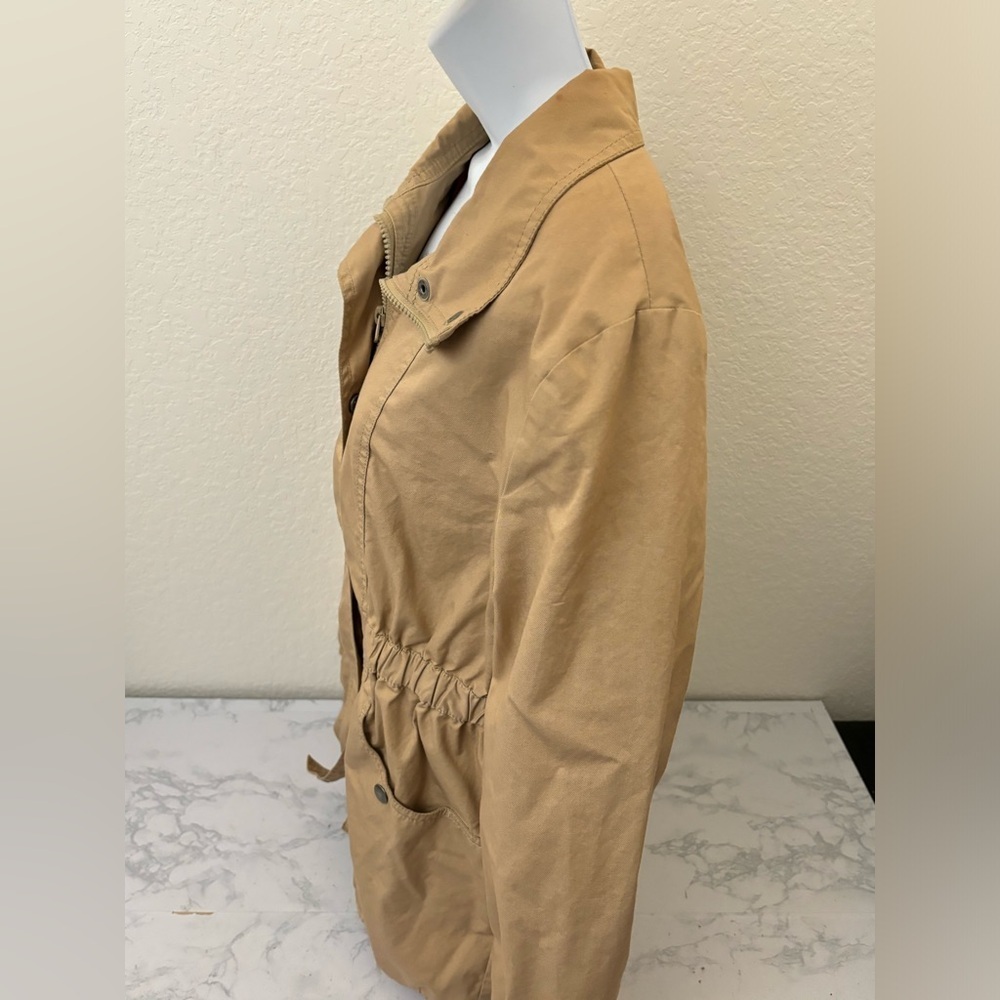 Old Navy Jacket Women's M Khaki Cargo Full Zip Button Collared Roched Waist - Picture 3 of 5